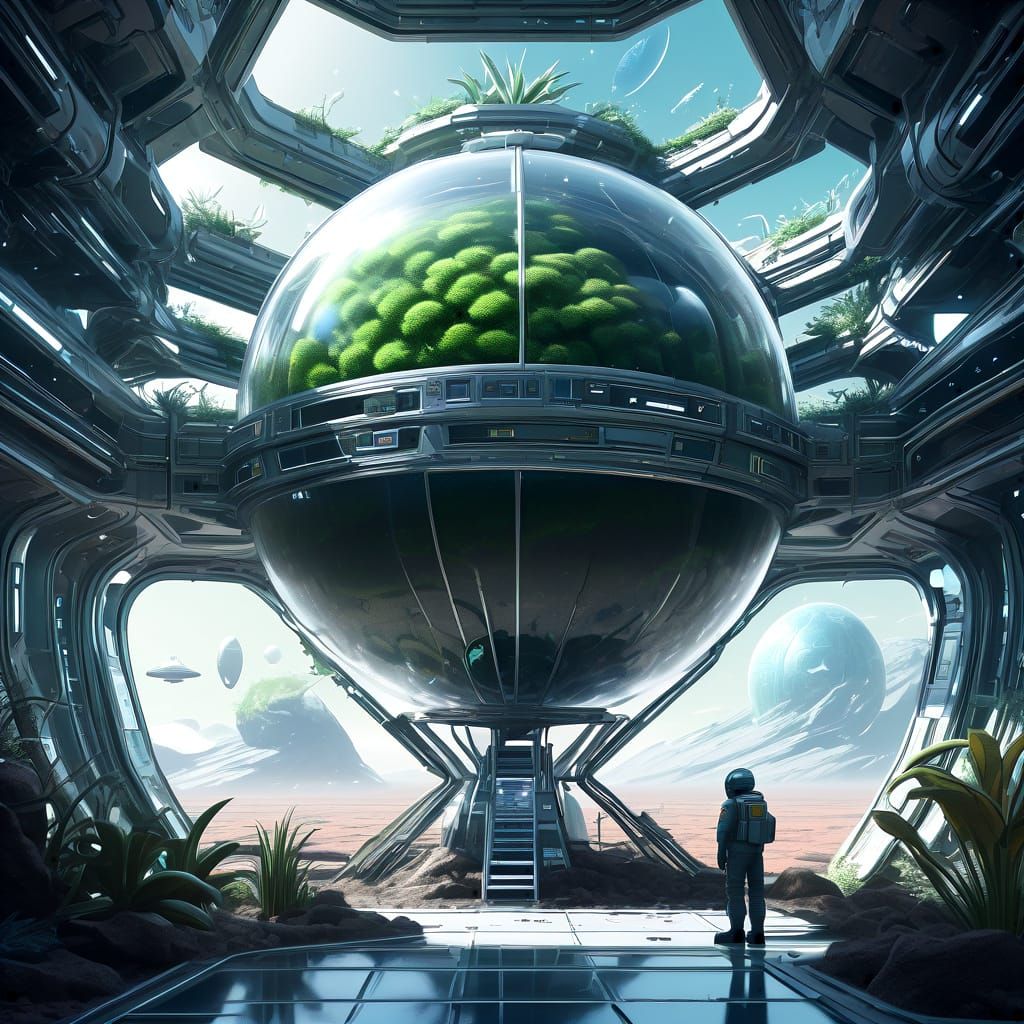Futuristic Space Station Greenhouse in Alien Galaxy