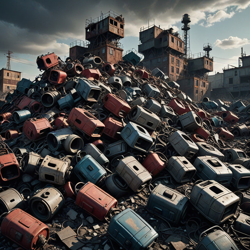 Distorted Vacuum Cleaner Junkyard in a Gritty Dystopian Land...