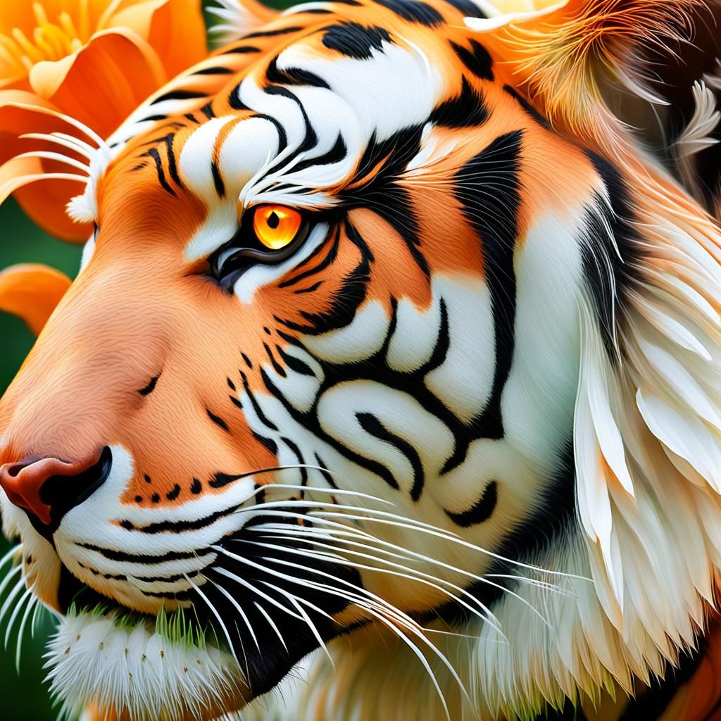 Surreal Tiger Made of Flowers in Oil