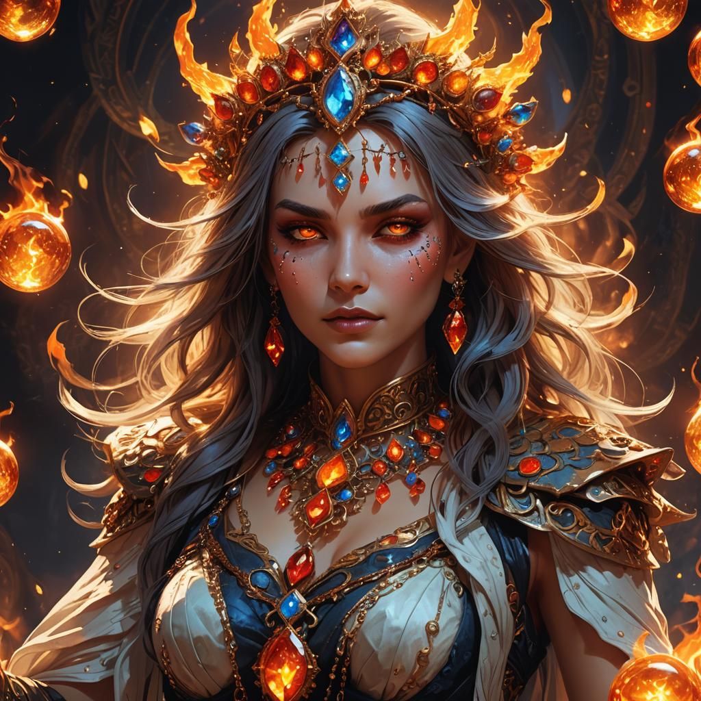 Sorceress with Necklace of Fireballs: Digital Art