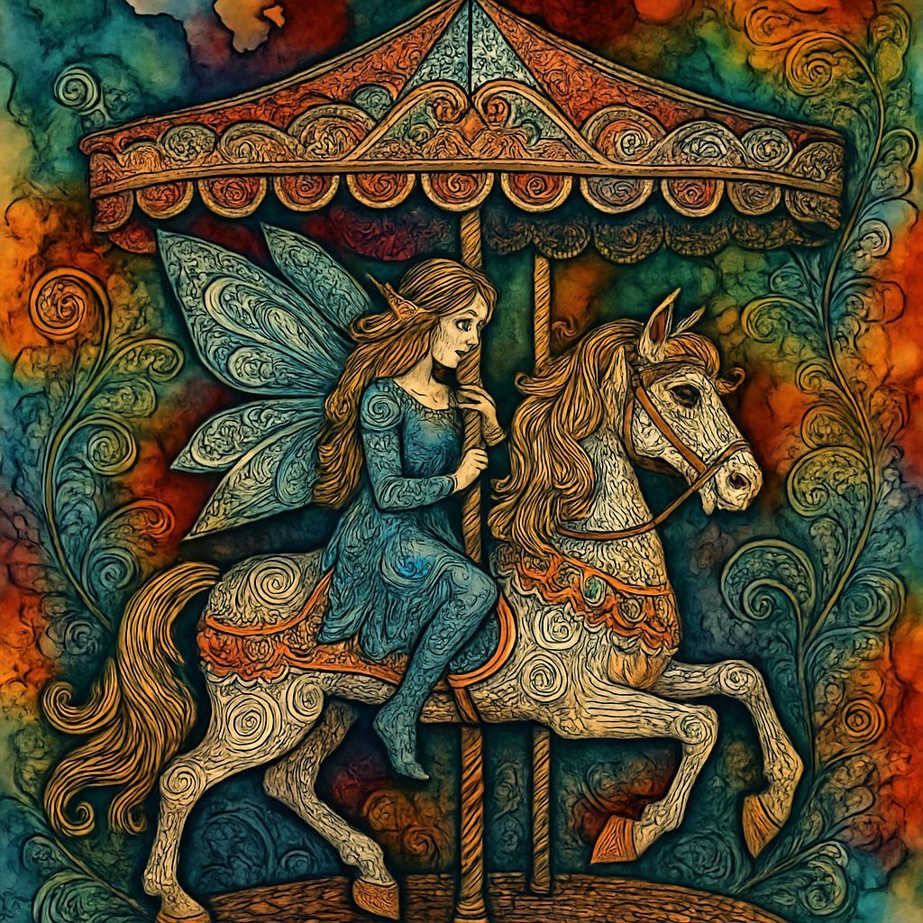 Vibrant Fae Carousel in Alcohol Ink Style