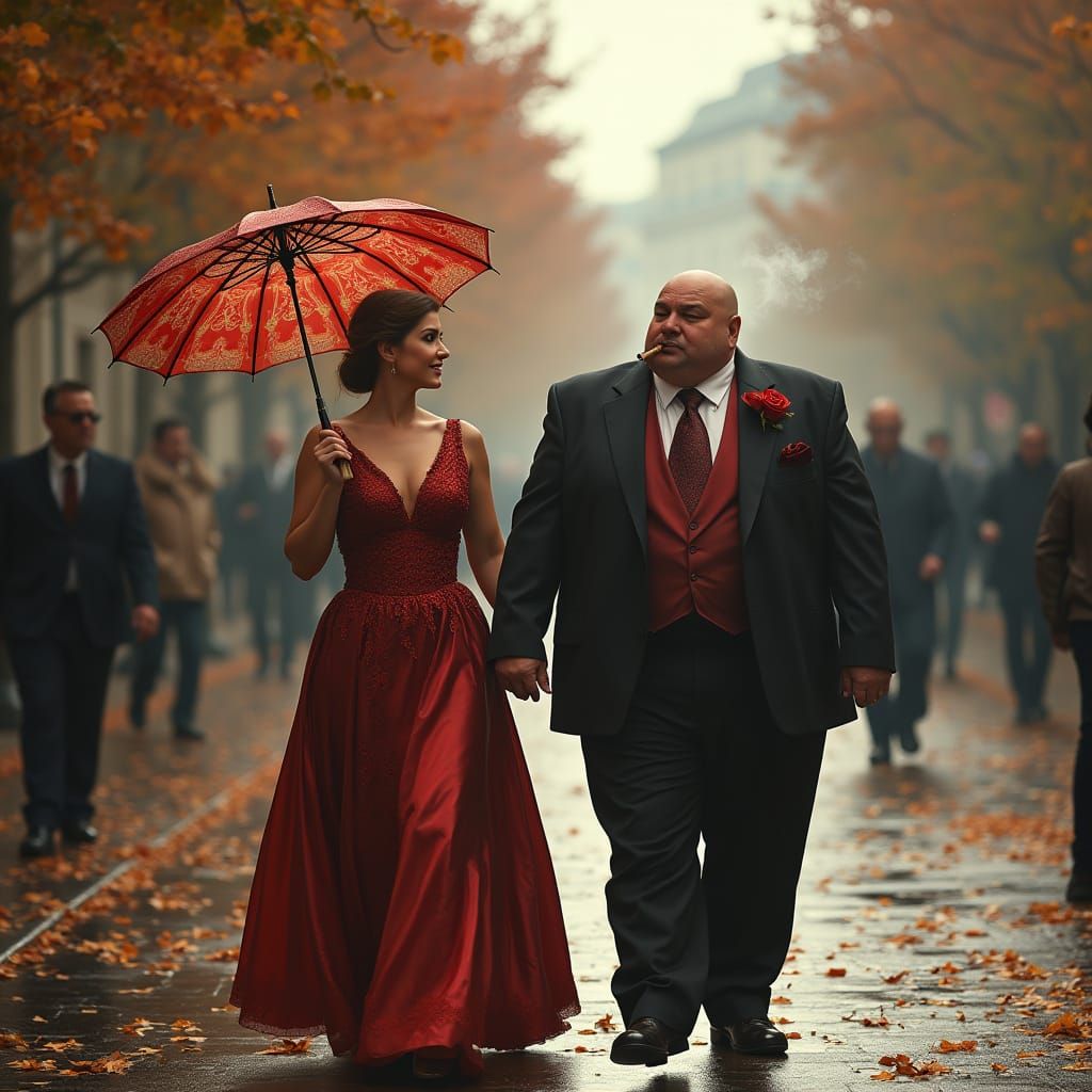 Elegant Woman with Companion on Parisian Street