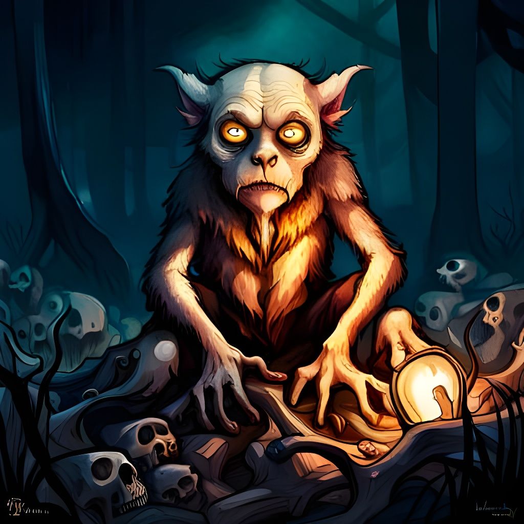 Monster on Bone Pile: Fantasy Digital Art