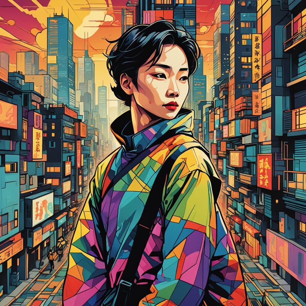 Chinese Person Walking Away in Pop Art Style