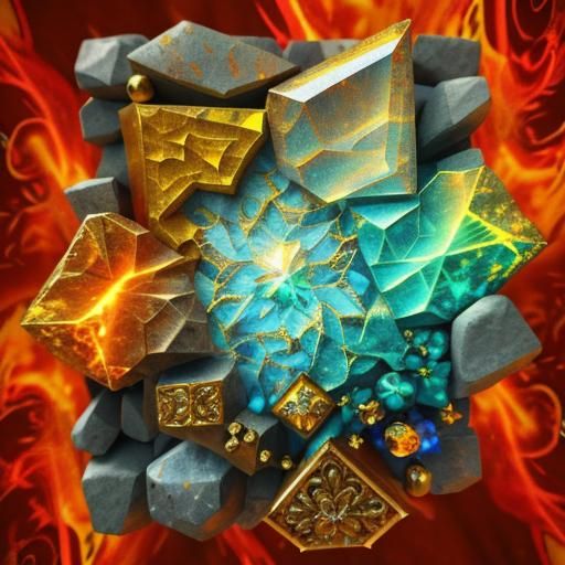 Vivid Fractal Jewelry, Stone and Flame in 3D