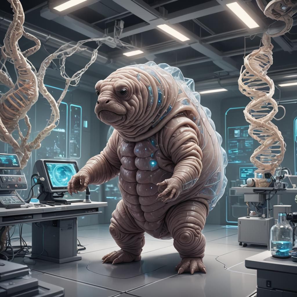 Tardigrade Alien Manipulating DNA Holograms in Future Lab
