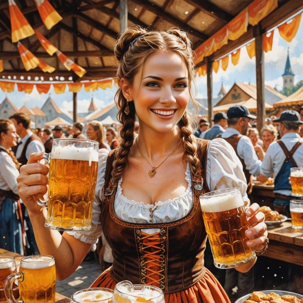 Oktoberfest Beer Serving in Watercolor Style