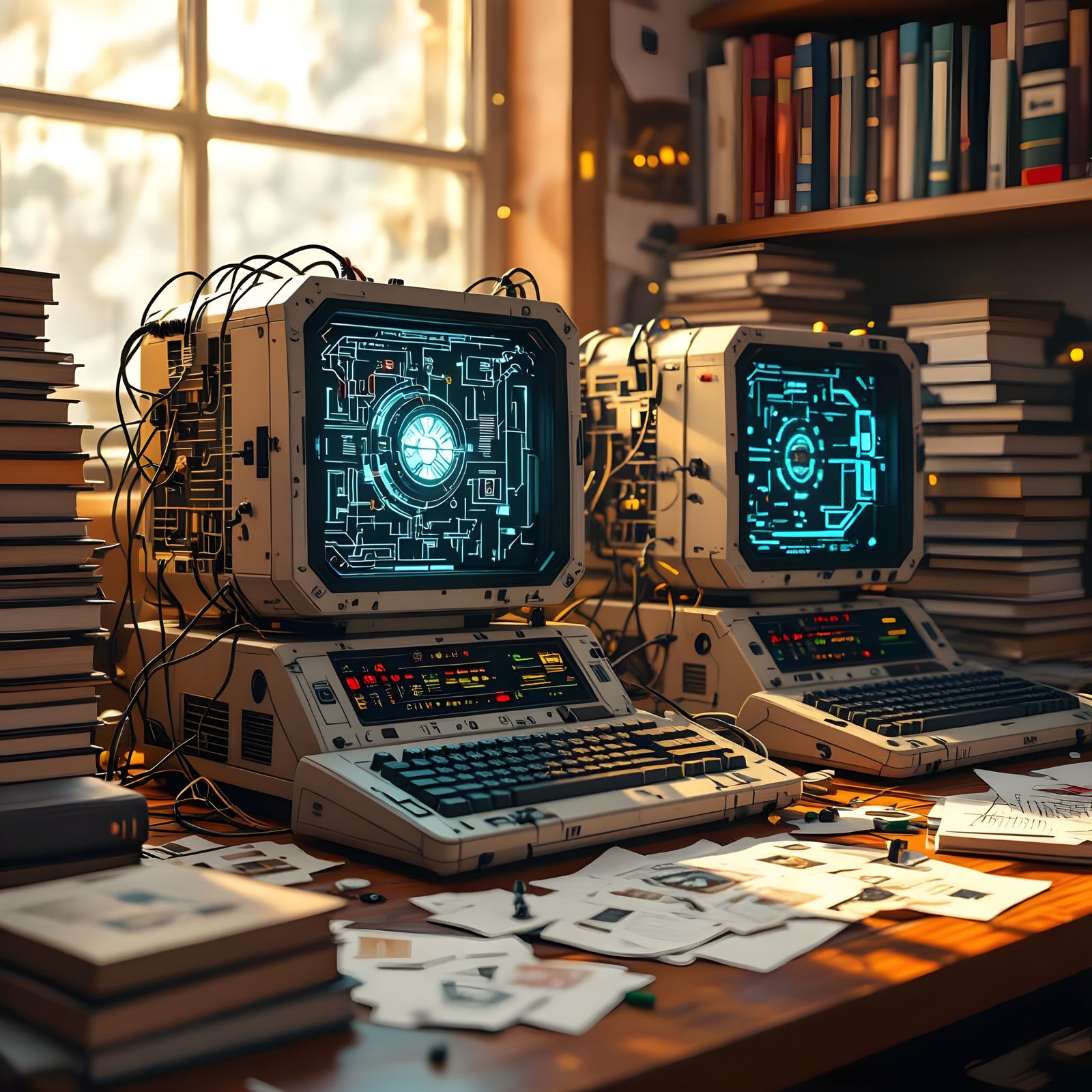 Fantasy Computers on Cluttered Desk, Matte Painting