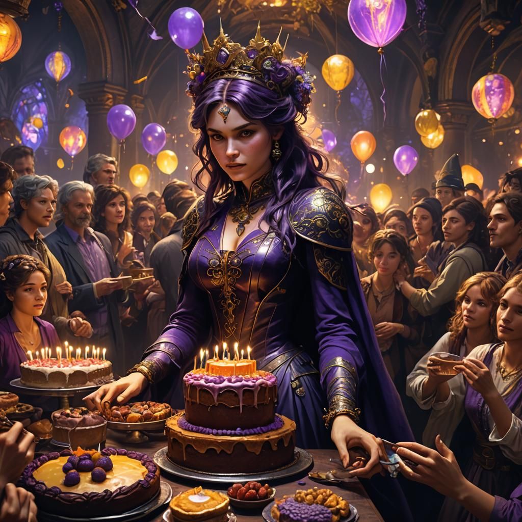 Beautiful Woman Celebrates Birthday in Dark Fantasy Style