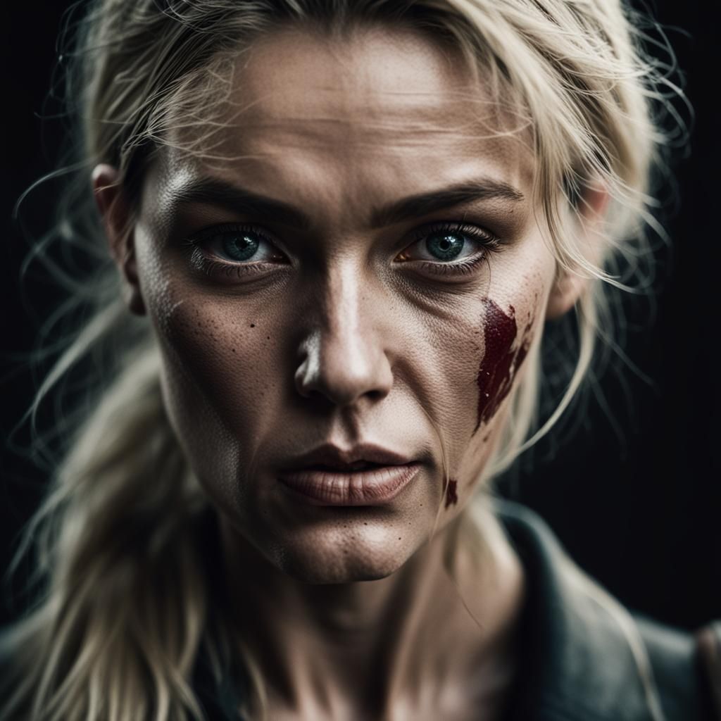 Blonde Woman with Axe Portrait in Jeffries Style