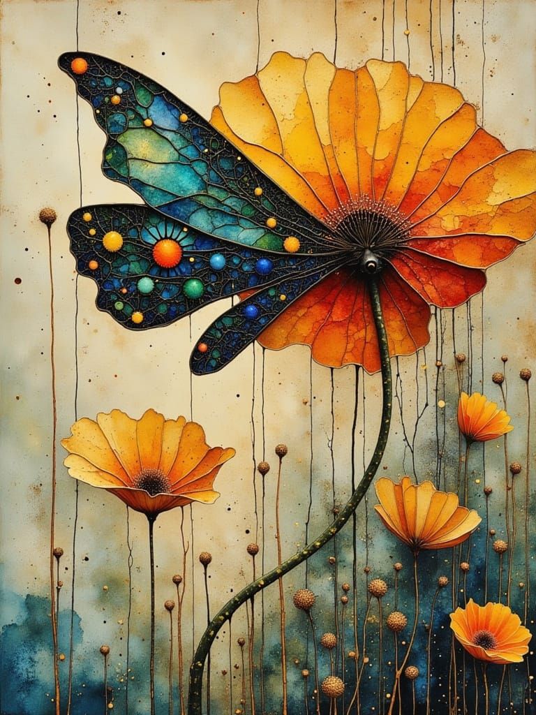 Surreal Firefly Goddess Emerging from a Poppy Seed in Mixed ...