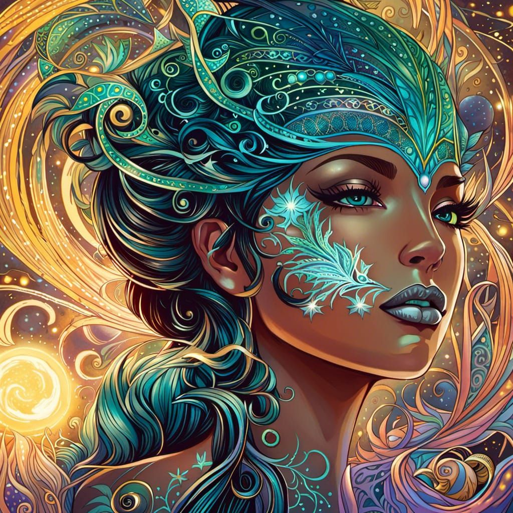 Ethereal Enchantress with Glowing Magic Illustration