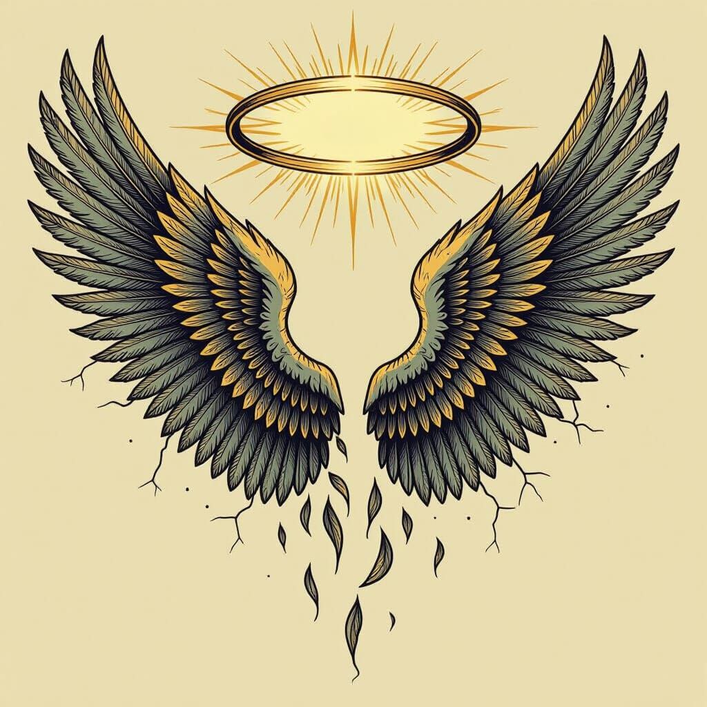 Angel Wings Tattoo Design with Golden Halo