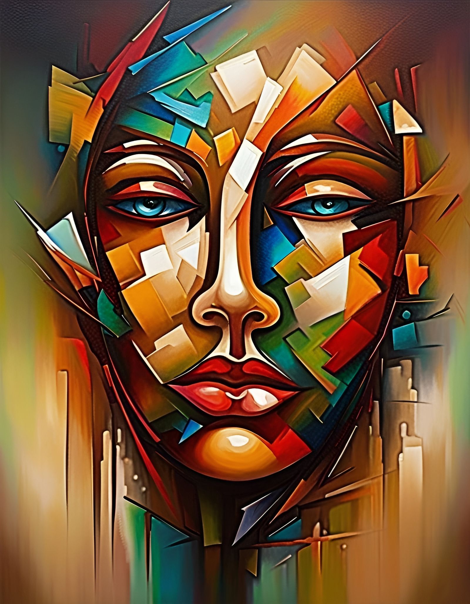 Abstract Cubist Face Portrait with Dynamic Lighting