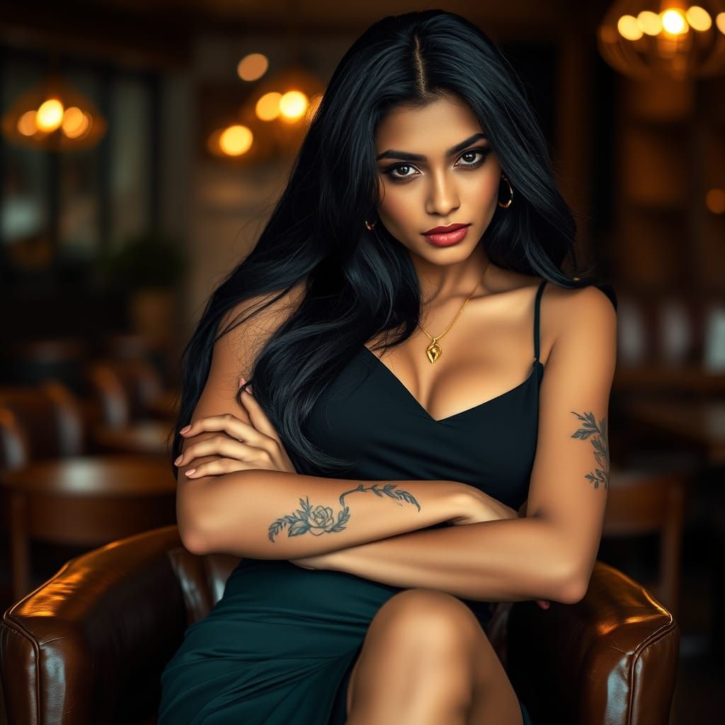 Alluring Woman with Tattoos in Elegant Pose