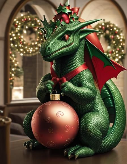 Festive Christmas Dragon with Ornament