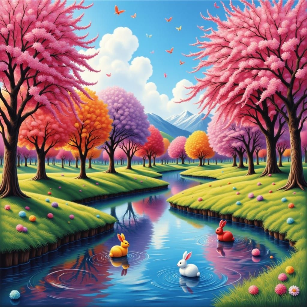 Whimsical Candy Cane Forest with Chocolate River