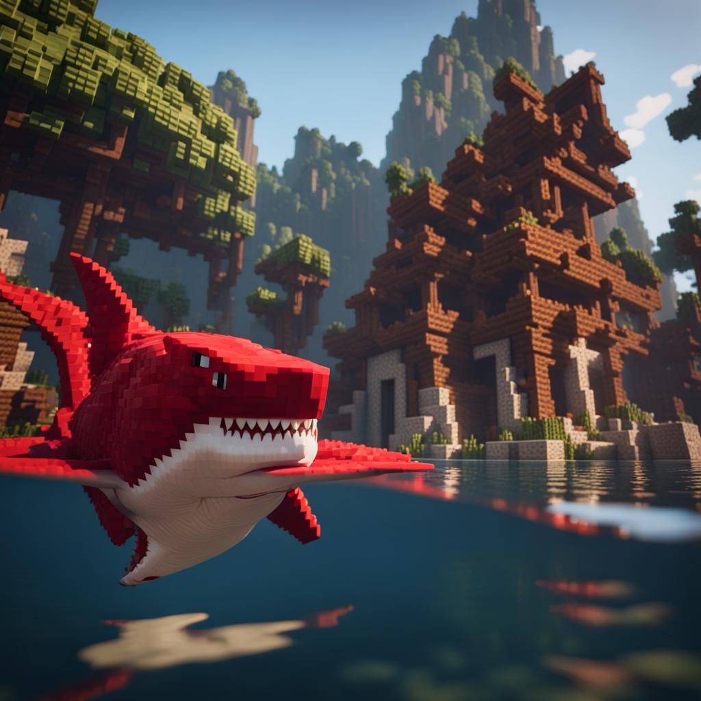Shark and Red Dragon in Minecraft 3D