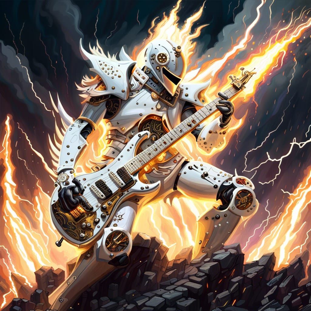 Knight Guitarist in Cyberpunk Storm