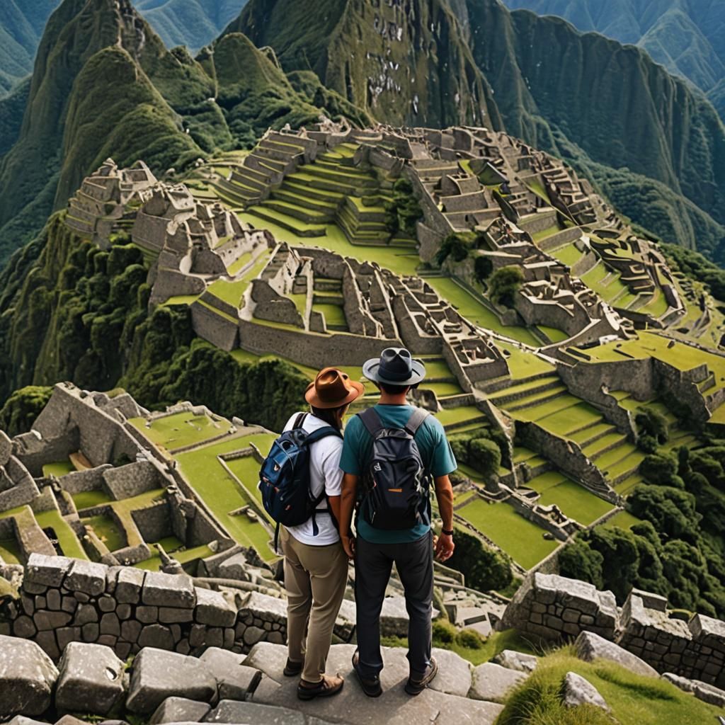 Tourists Visit Machu Picchu: A Classic Photo