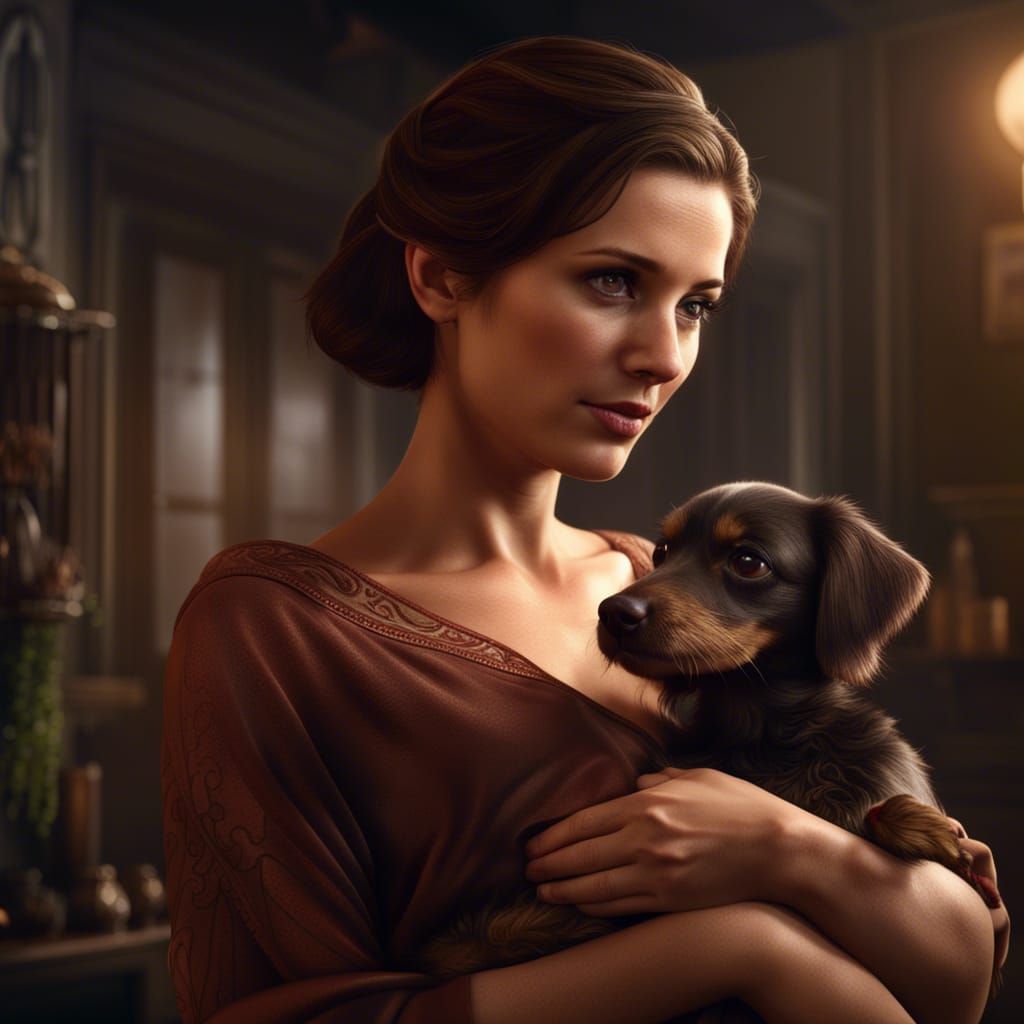 Pregnant Woman with Dachshund: Fantasy Concept Art