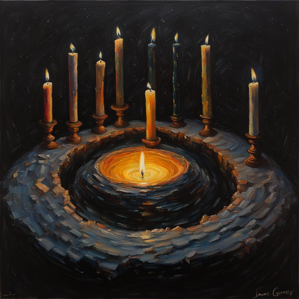 Black Hole Swallowing Candles: Oil Painting