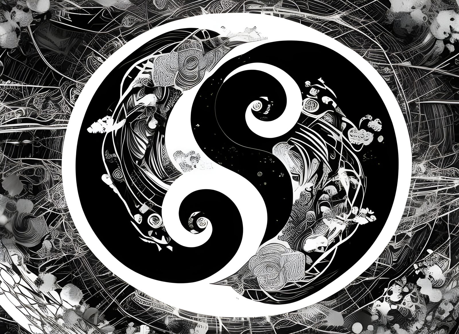 Yin Yang Symbol in Sky, Dreamcore Matte Painting