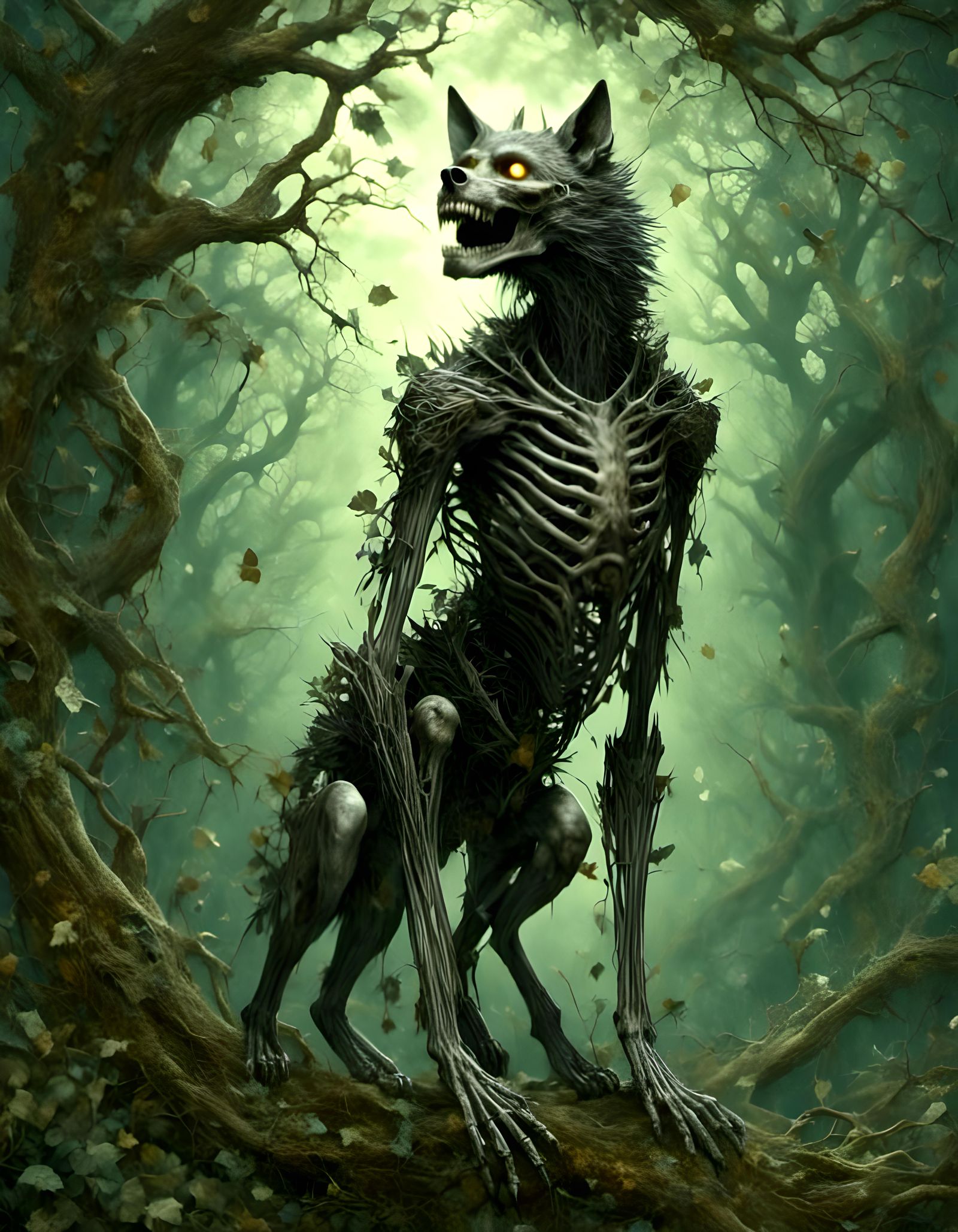 Skull Wolf Boy Creeping Through Oak Forest