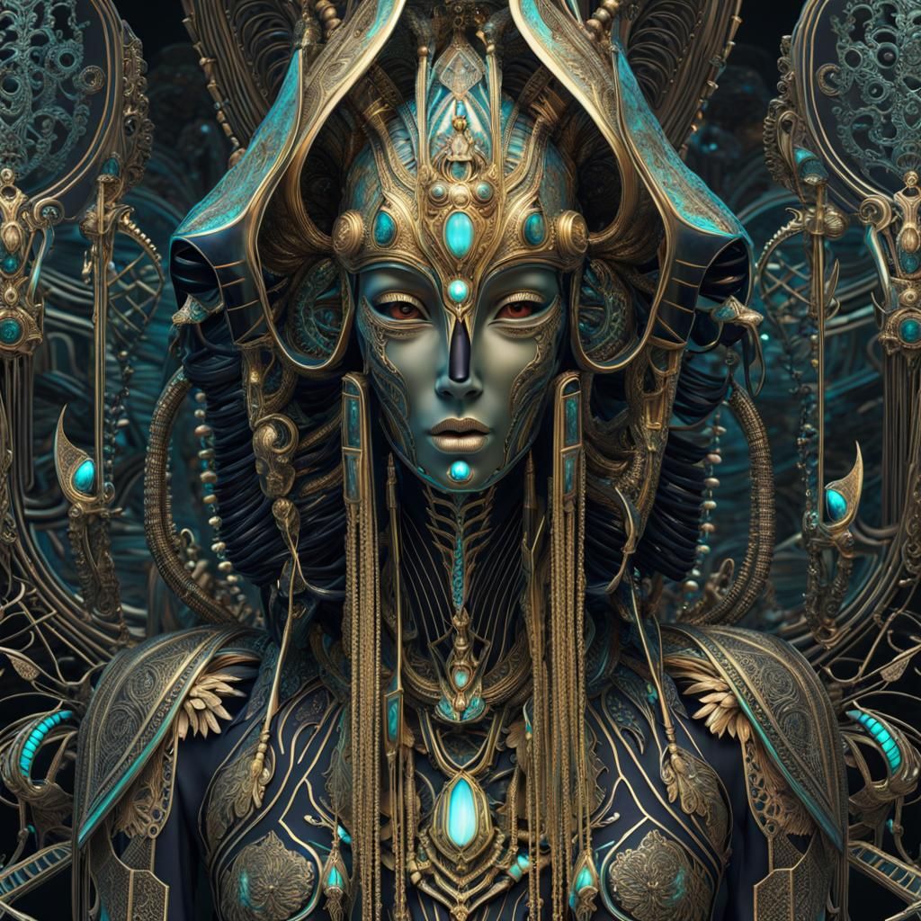 Bioluminescent Alien Creature in Biomechanical Style