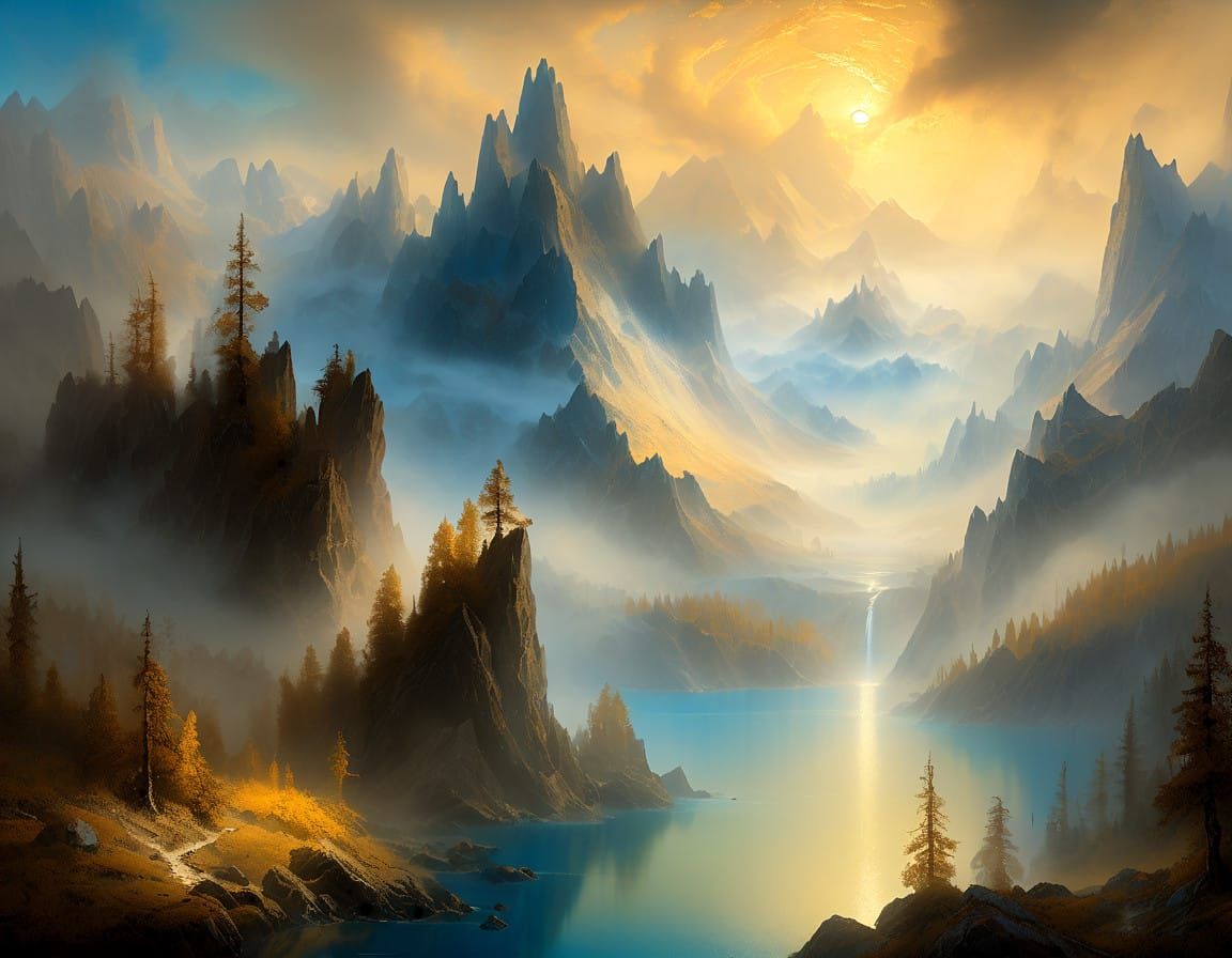 Serene Alpine Landscape in Warm Golden Light