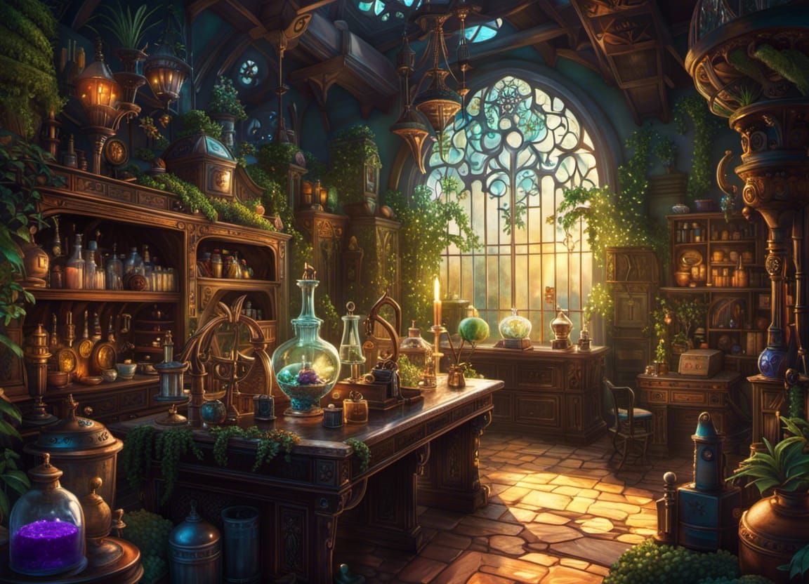 Dreamy Alchemist's Lab in Cinematic Fairycore Style