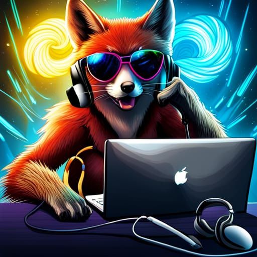 Cool Gamer Fox in Sunglasses, Digital Art