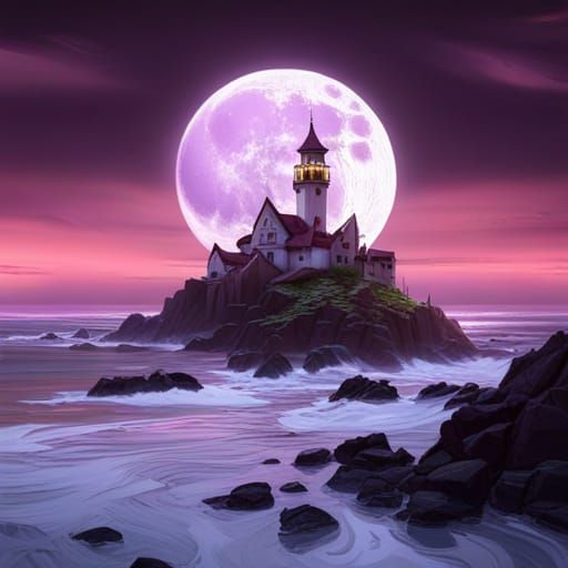 Purple Dragon Waves Under Moon, Dark Fantasy Art