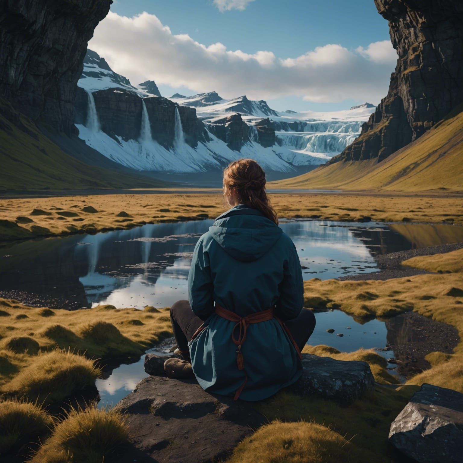 Girl Alone in Iceland: Detailed Matte Painting