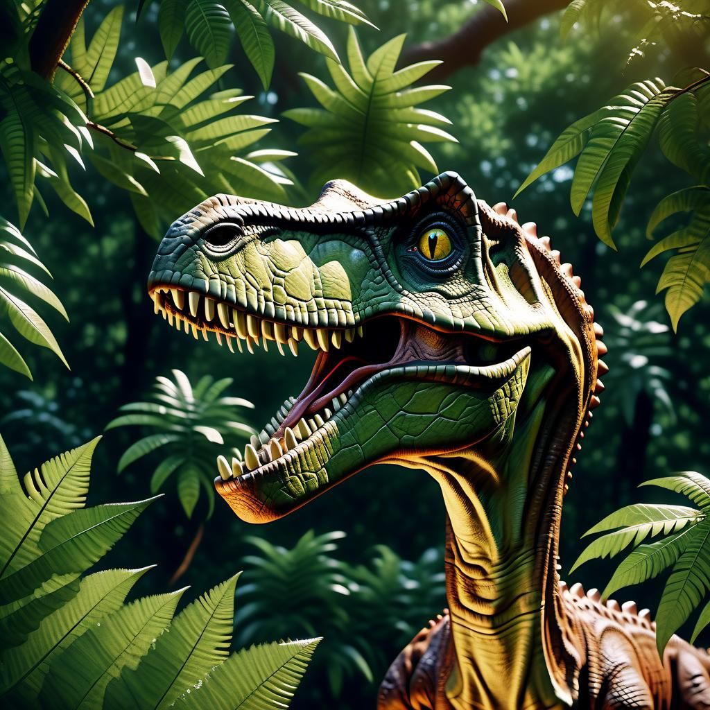 Long Neck Dinosaur Reaches for Leaves in Hyperrealistic Film...