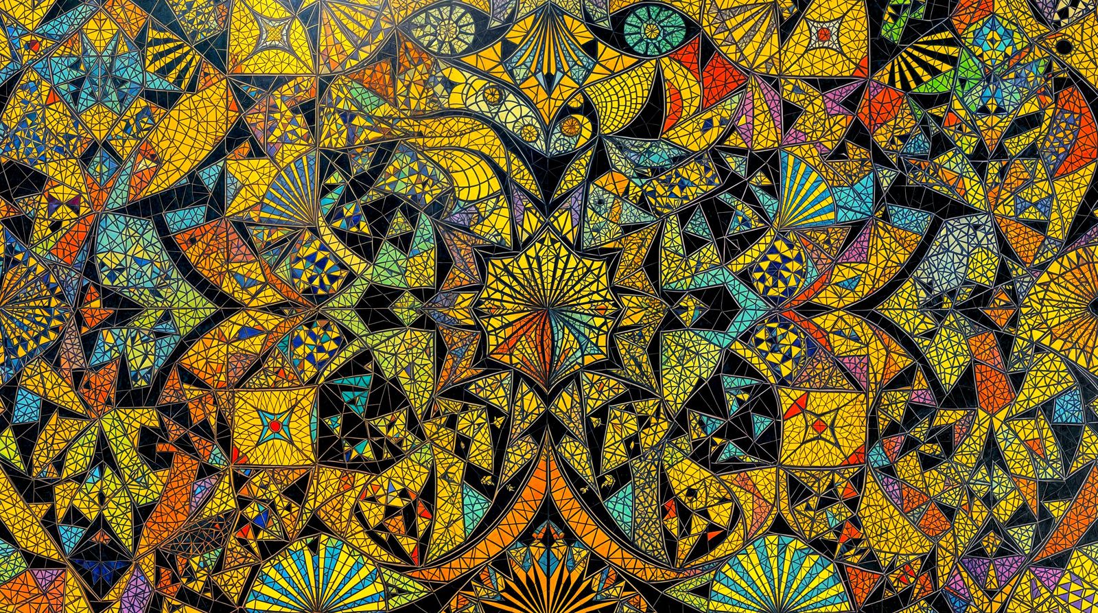 M C Escher Inspired Geometric Mosaic in Vibrant Colors