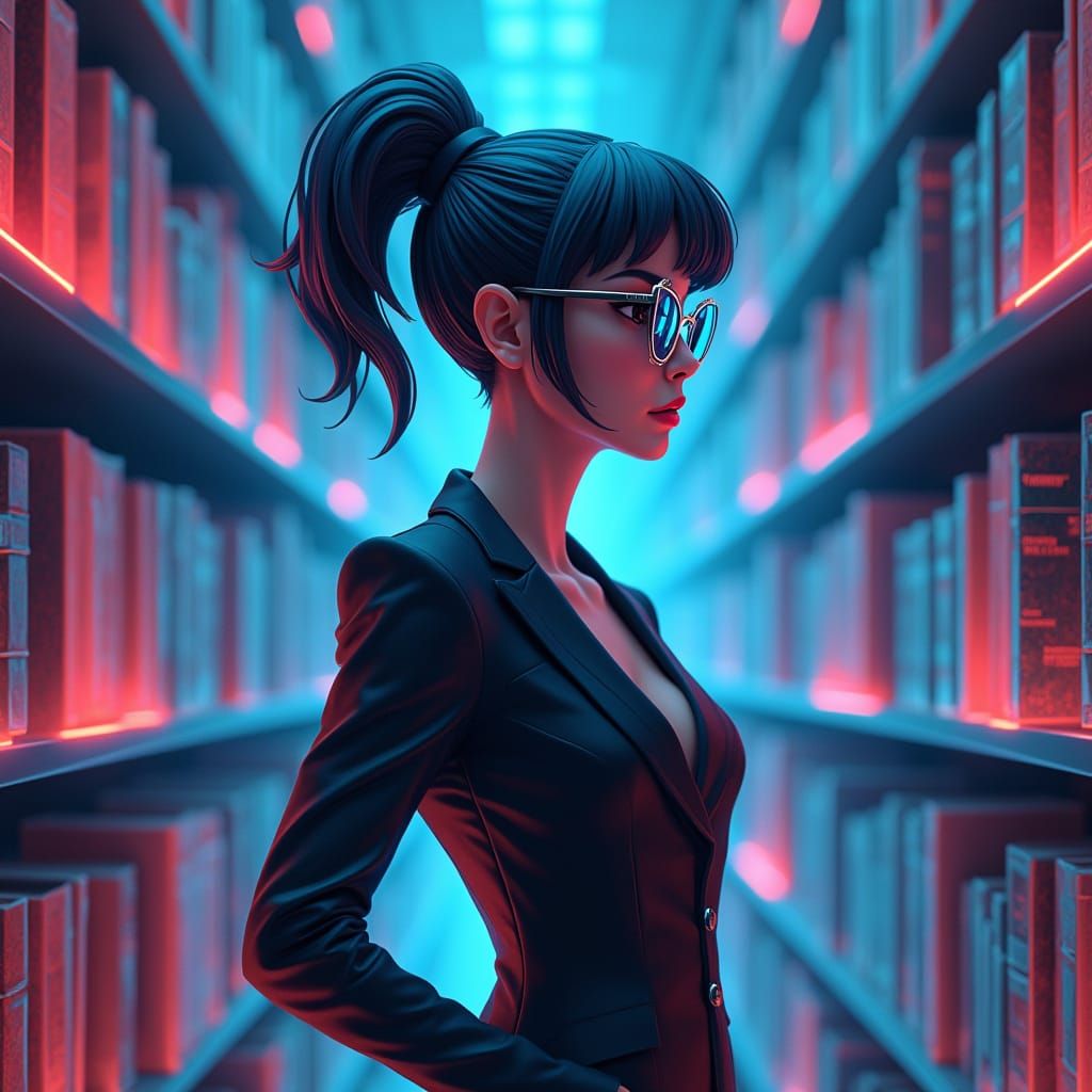 Minerva as Futuristic Librarian in Neon Low Poly Tron Style ...