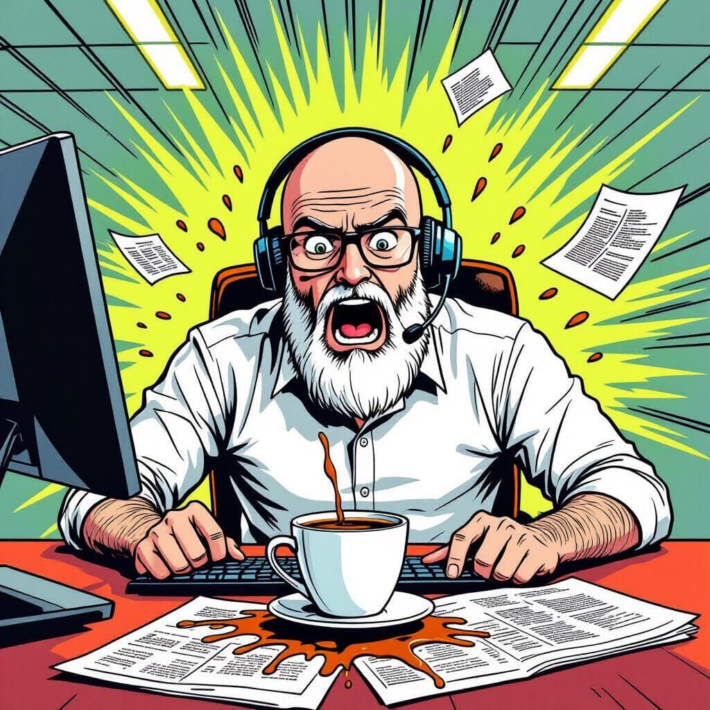 Comic Style Office Worker Coffee Spill Disaster