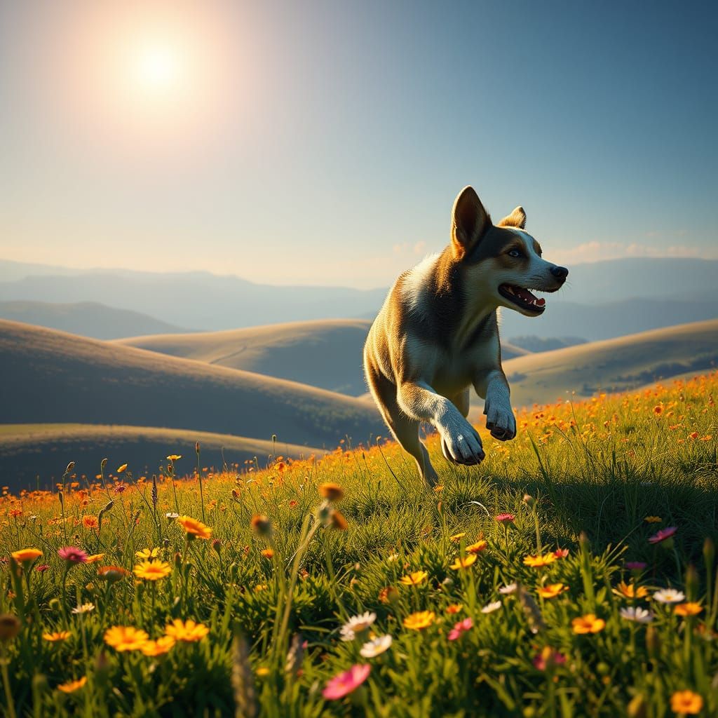 Majestic Dog Runs Through Enchanted Summer Meadow