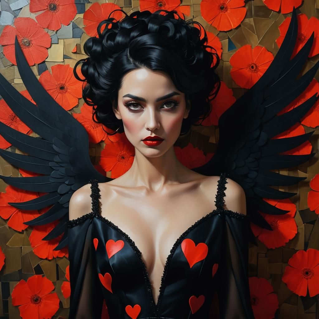 Woman in Cubist Gown with Wings: Surreal Expressionism