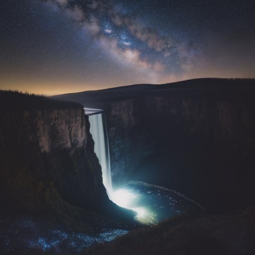 Majestic Waterfall Under the Milky Way: Astrophotography