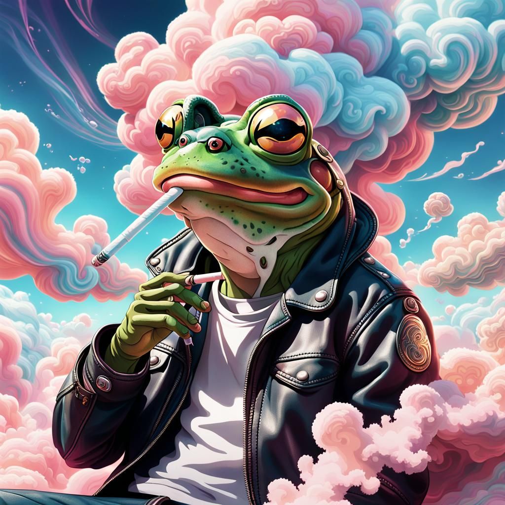 Anime Frog Smokes on Cotton Candy Clouds