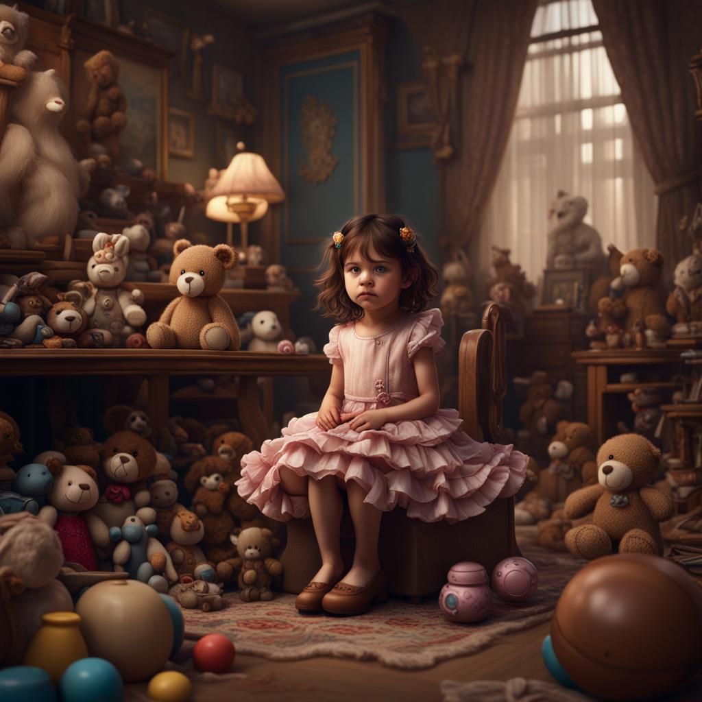 Little Girl Among Toys: Detailed Matte Painting
