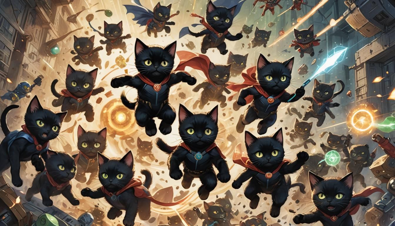 Cute Kitten Superheroes in Watercolor Sfumato Style