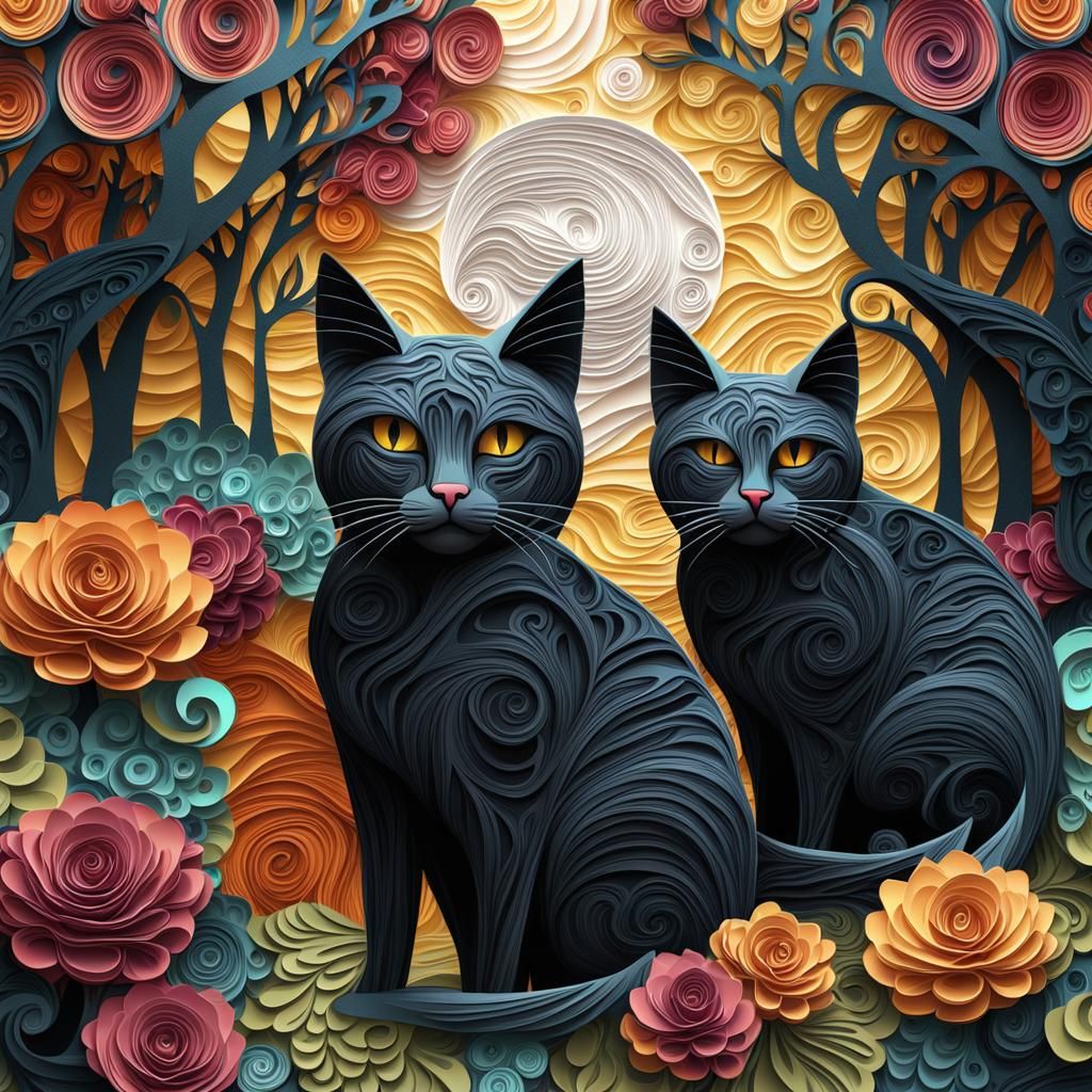 Happy Cats in Abstract Paper Art