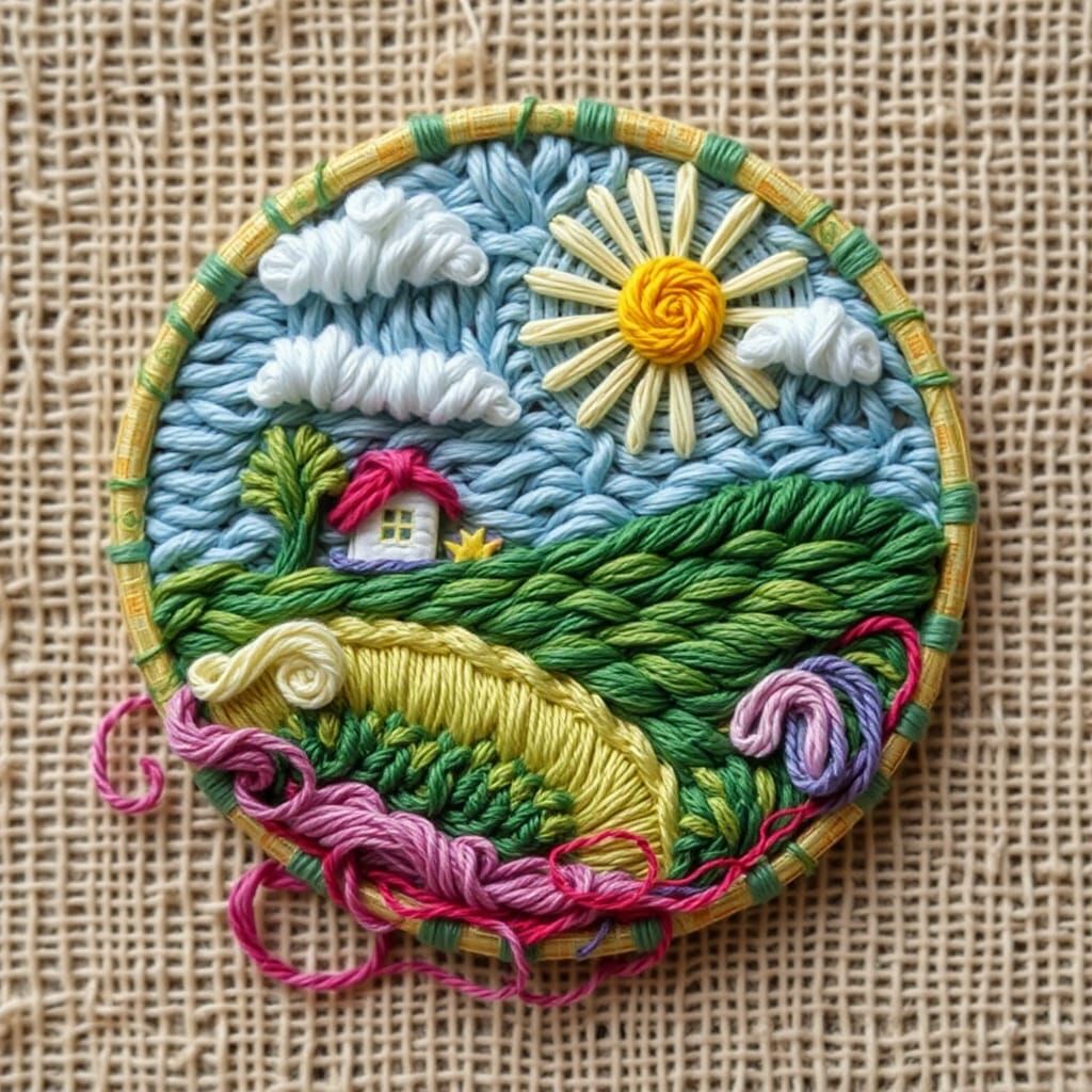 Tapestry Landscape Woven from Sewing Threads