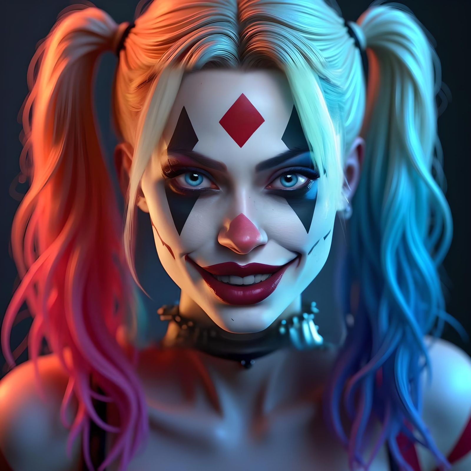 Harley Quinn Portrait with Cracked Porcelain Mask