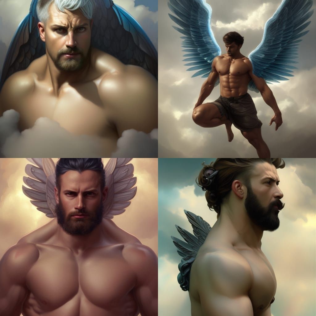 Winged God Ascending Through Clouds: Digital Art