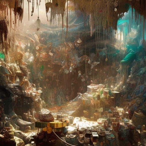 Hidden Treasure Chest in a Detailed Cave