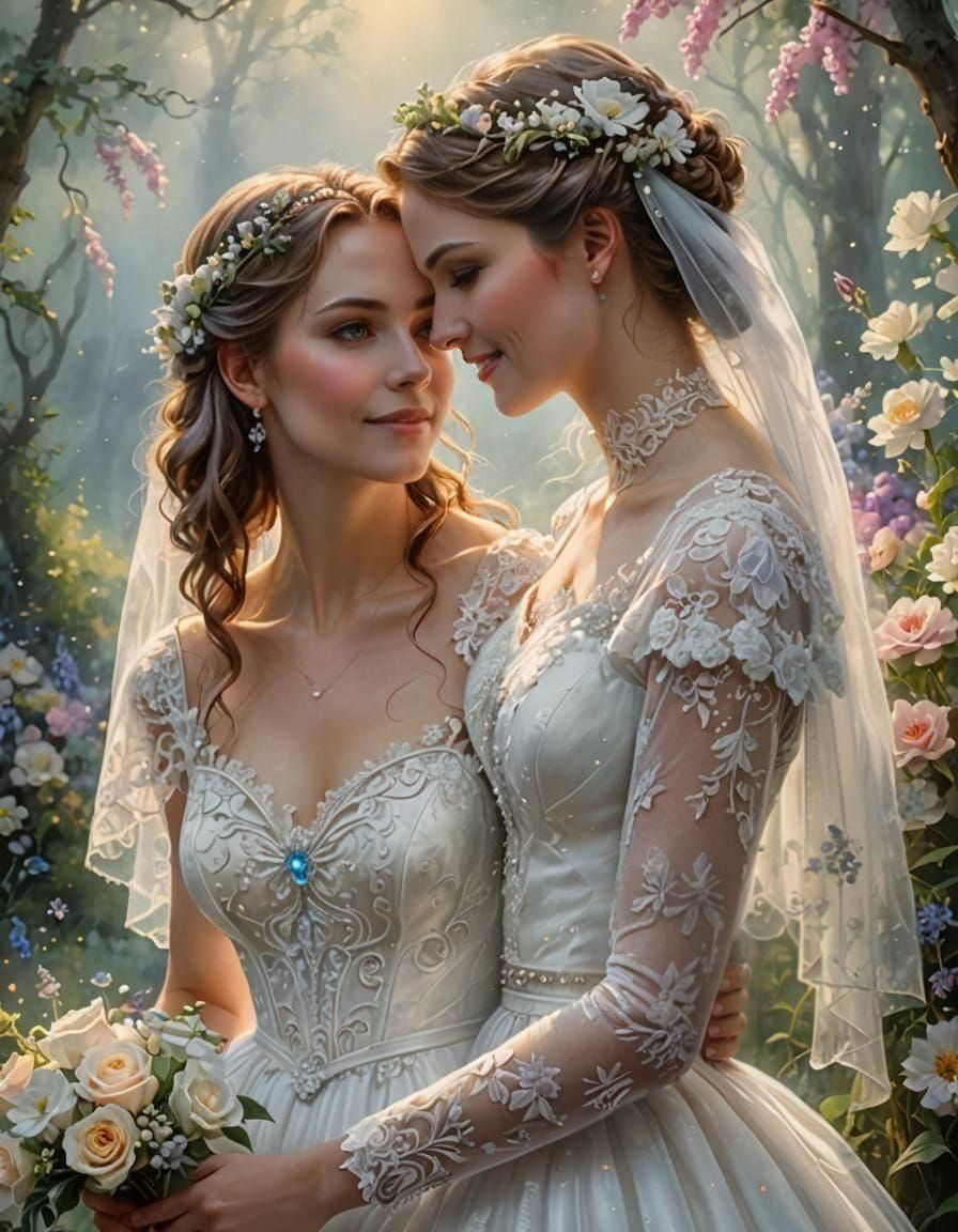 German Lesbian Couple's Wedding Portrait in Ethereal Style